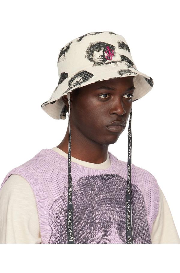 JW Anderson Off-White Rembrandt Asymmetrical Bucket Hat | Garmentory