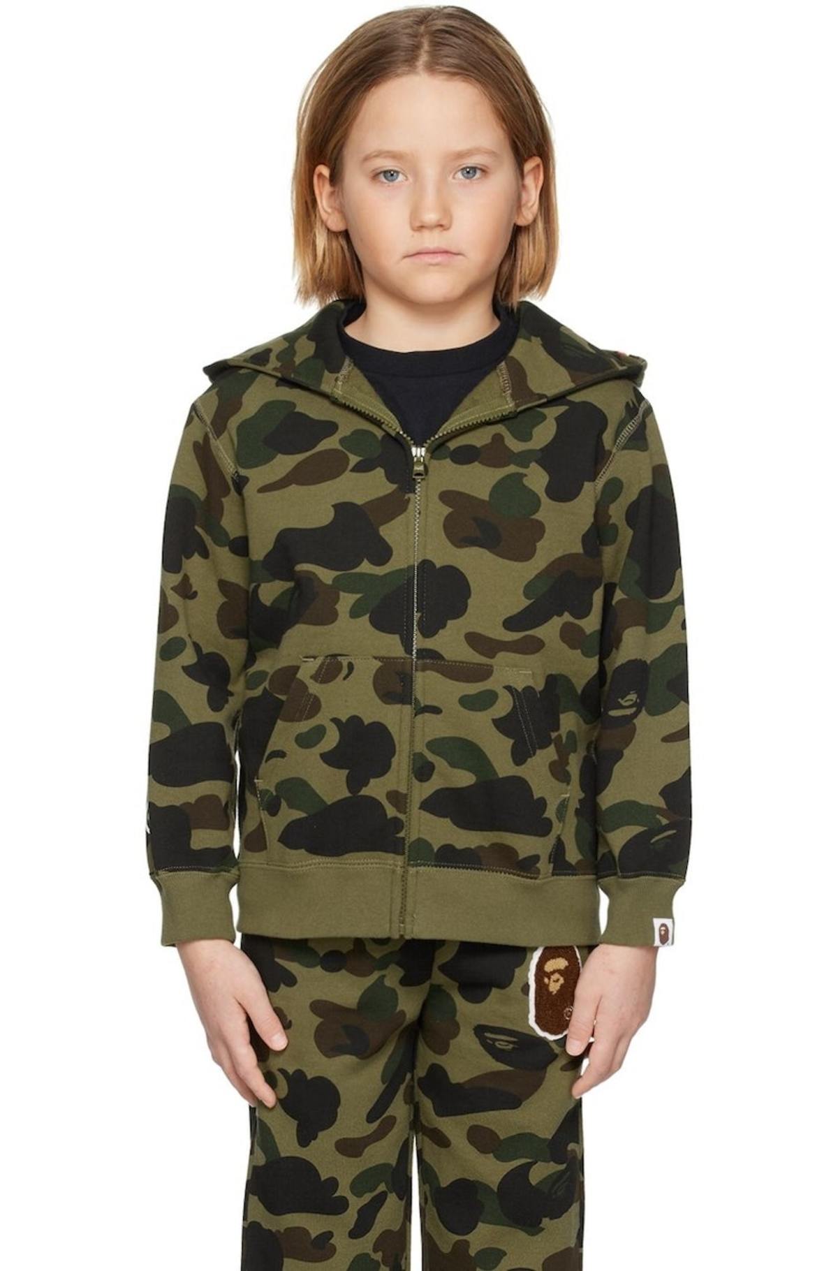 Kids Bape Camo Shark Hoodie - Khaki | Garmentory