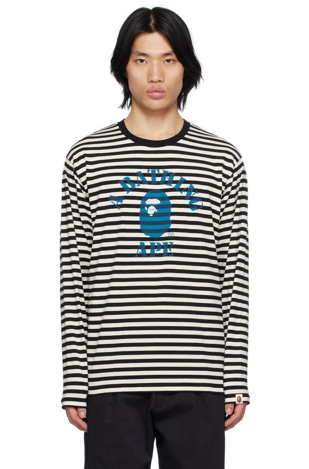 Bape Discharge College Hoop Long Sleeve T-Shirt - White/Black 