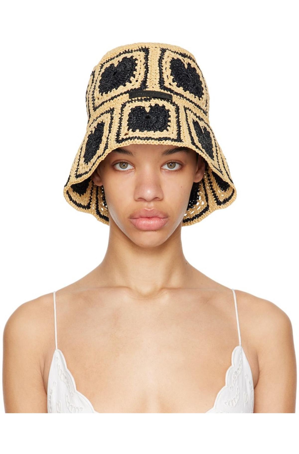 Stella McCartney Beige & Black Heart Bucket Hat | Garmentory