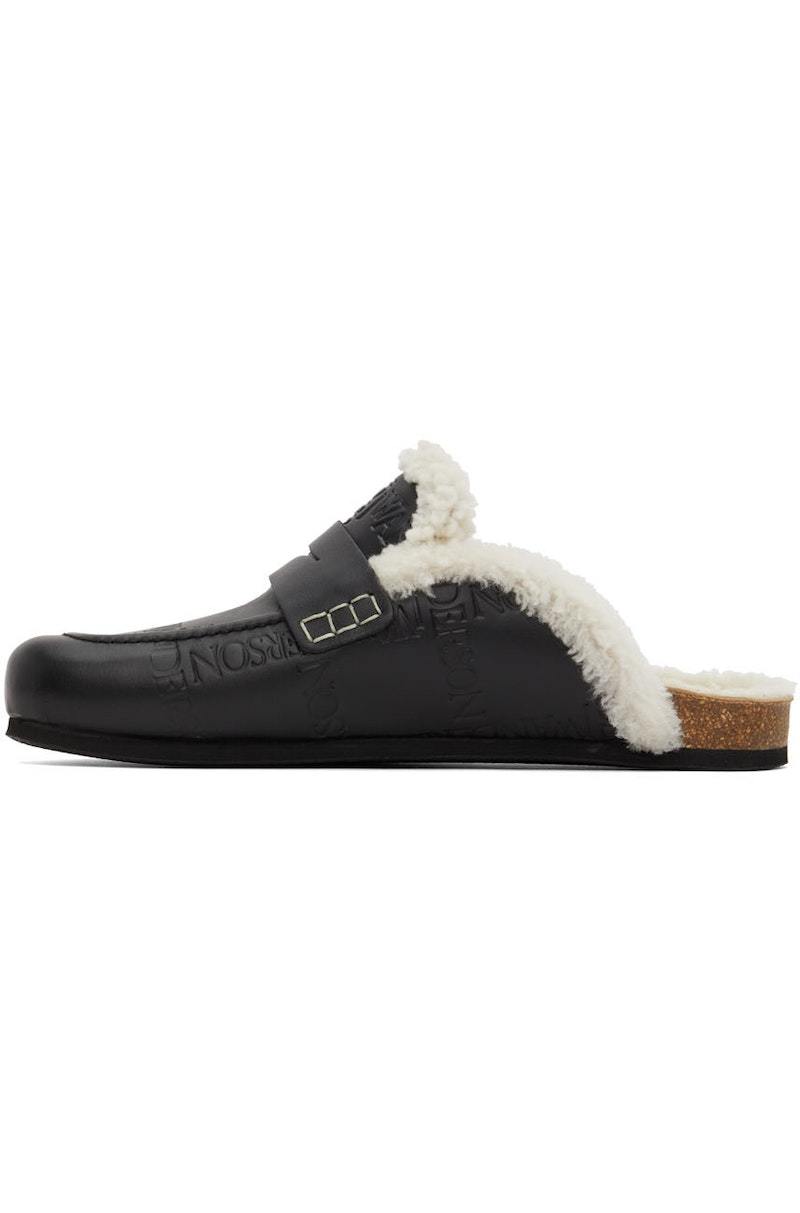 JW ANDERSON Shearling Embossed Mule Loafers - Black | Garmentory display picture 1