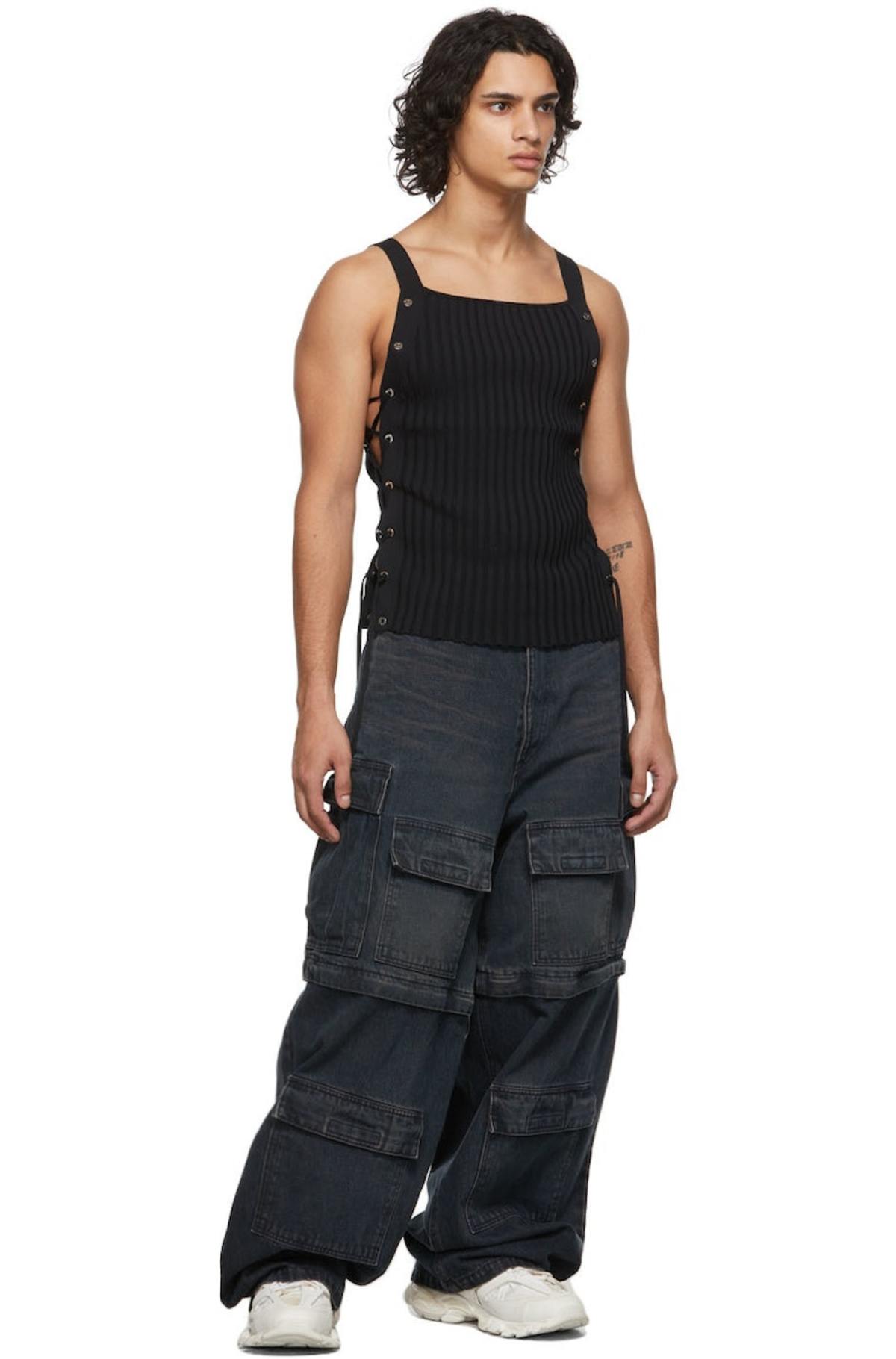 Dion Lee Black Lace-Up Eyelet Tank Top | Garmentory