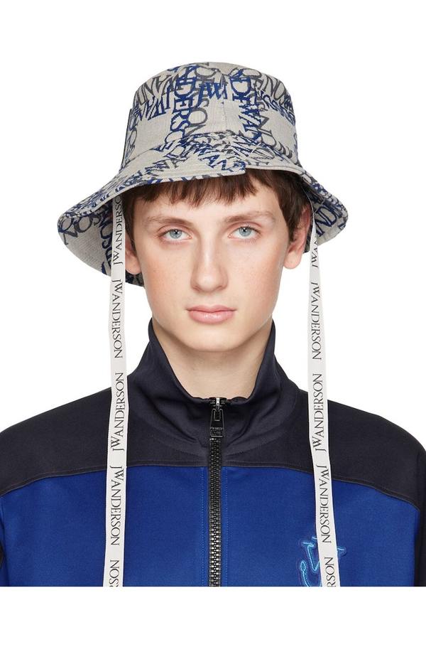 JW ANDERSON Gray & Blue Asymmetric Bucket Hat - Off-white