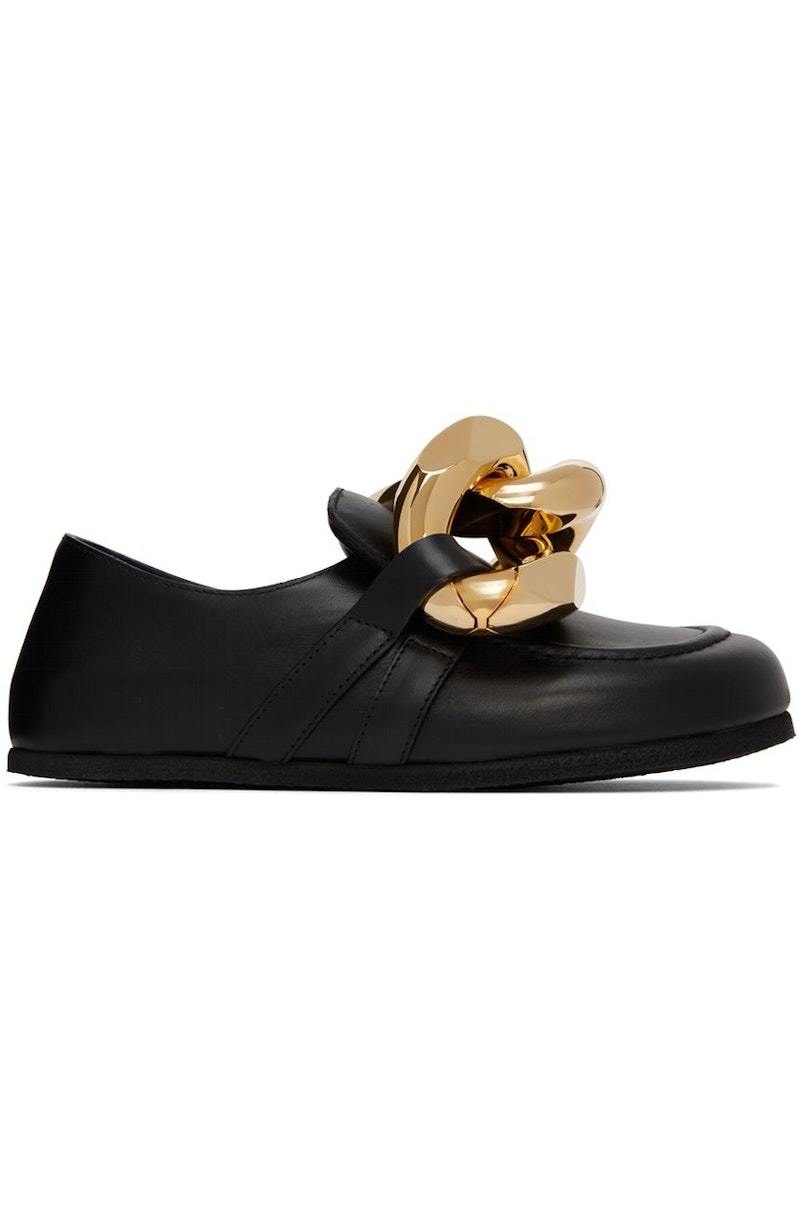JWアンダーソン レザーCHAIN LOAFERフラットシューズ ブラック JW ANDERSON Chain Loafers - Black | Garmentory