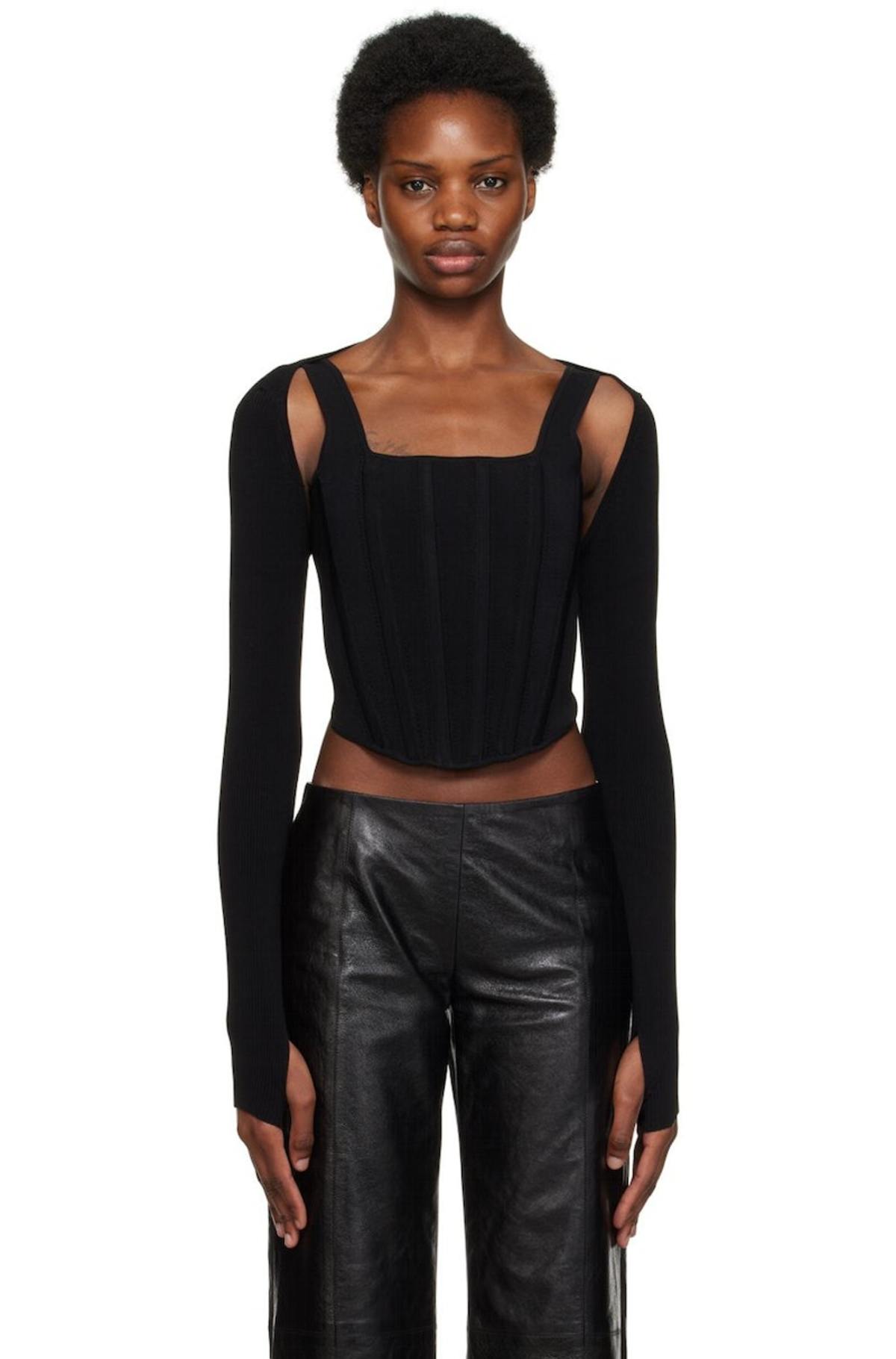 white christmas dresses Dion Lee Black Pointelle Knit Corset Midi Dress - BOPF main image 0