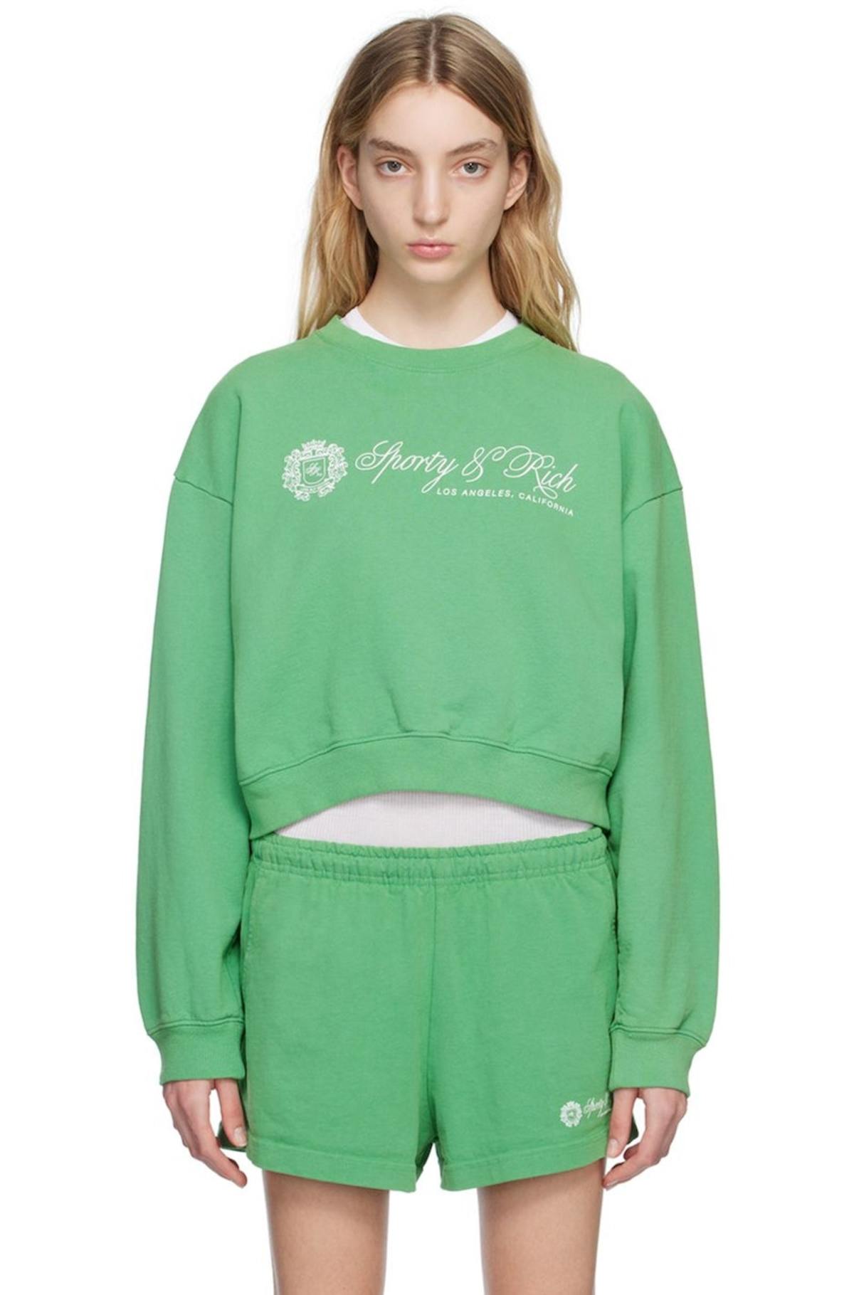Sporty & Rich Green Regal Cropped Sweatshirt - Verde/White