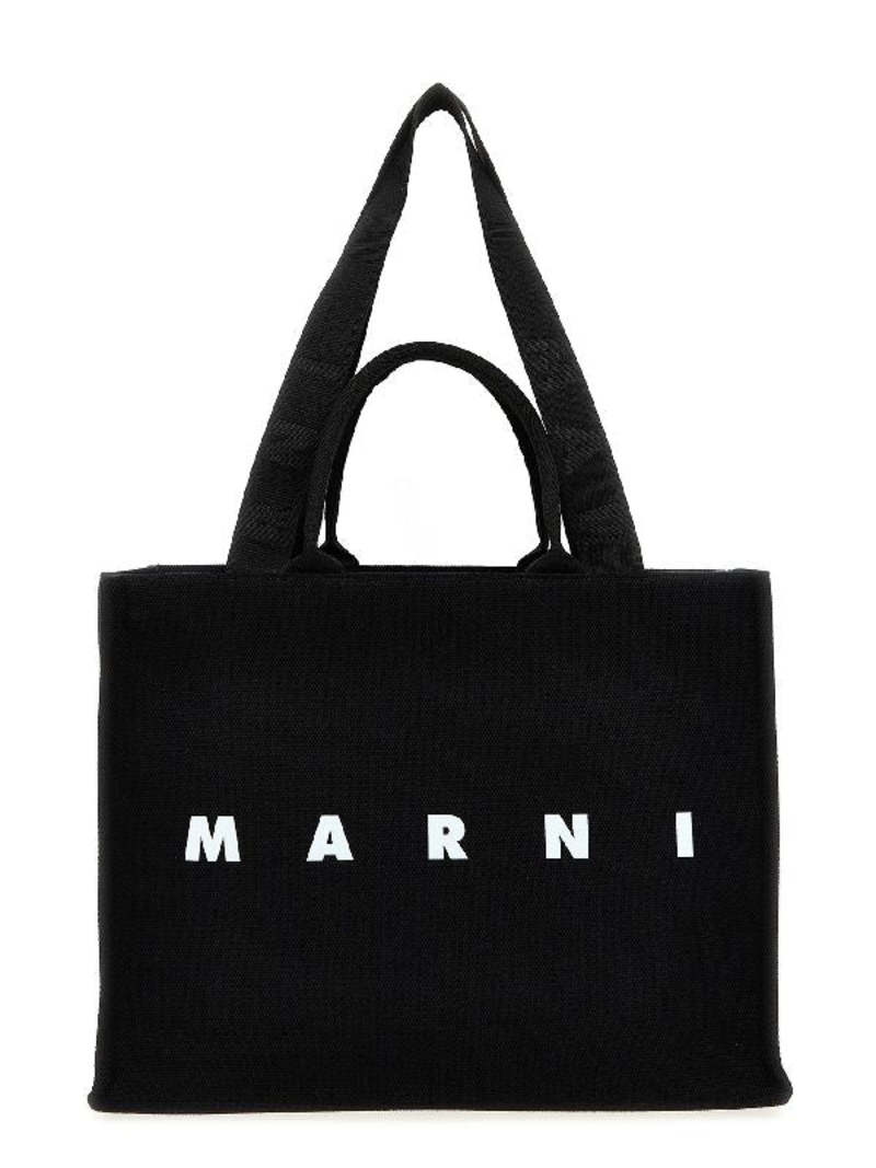 Marni Canvas Shopping Bag with Logo Black Garmentory