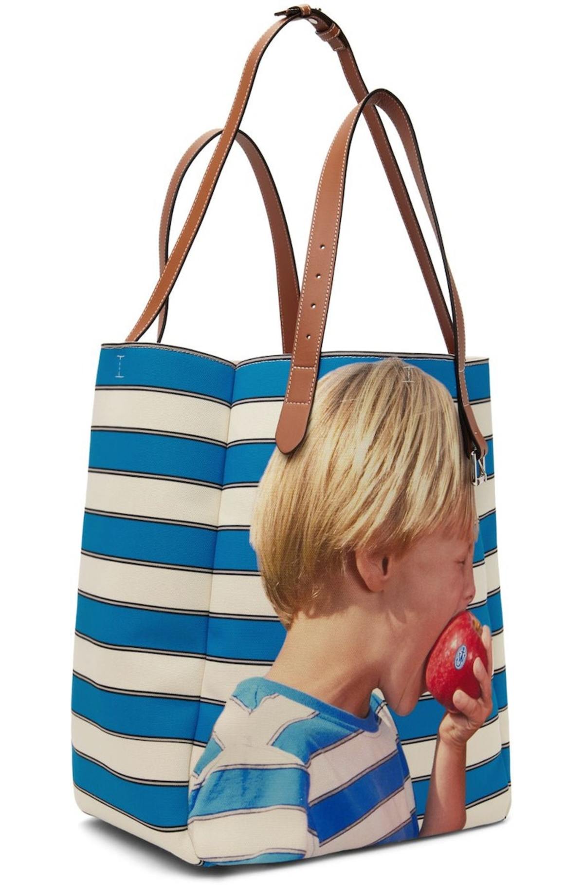 JW Anderson Blue & White Boy With Apple Belt Tote - Blue