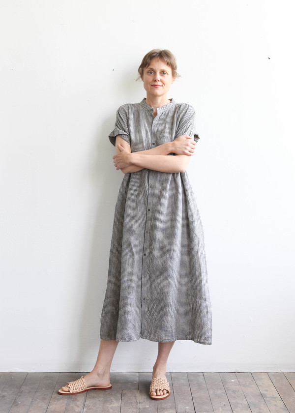 ICHI ANTIQUITES Check Azumadaki Linen Dress Gingham on Garmentory