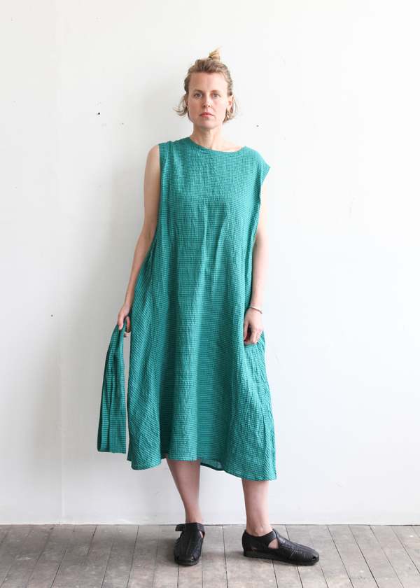 ICHI ANTIQUITES Washer Gingham Dress Green Garmentory