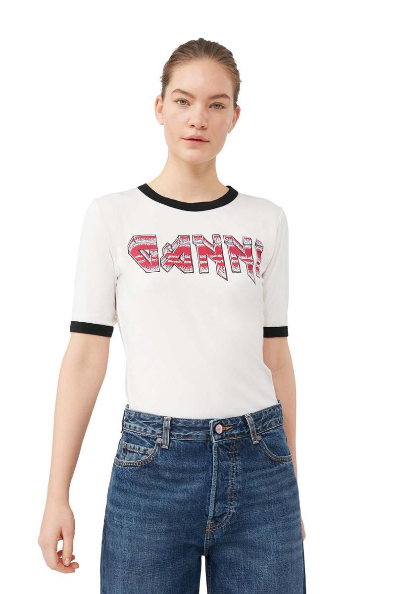 Ganni Light Stretch Jersey Ganni Fitted T-shirt - Egret | Garmentory