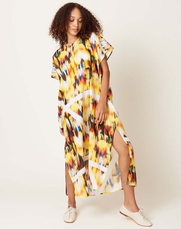zero + maria cornejo Curve Rae Linen Caftan - Blur Print | Garmentory