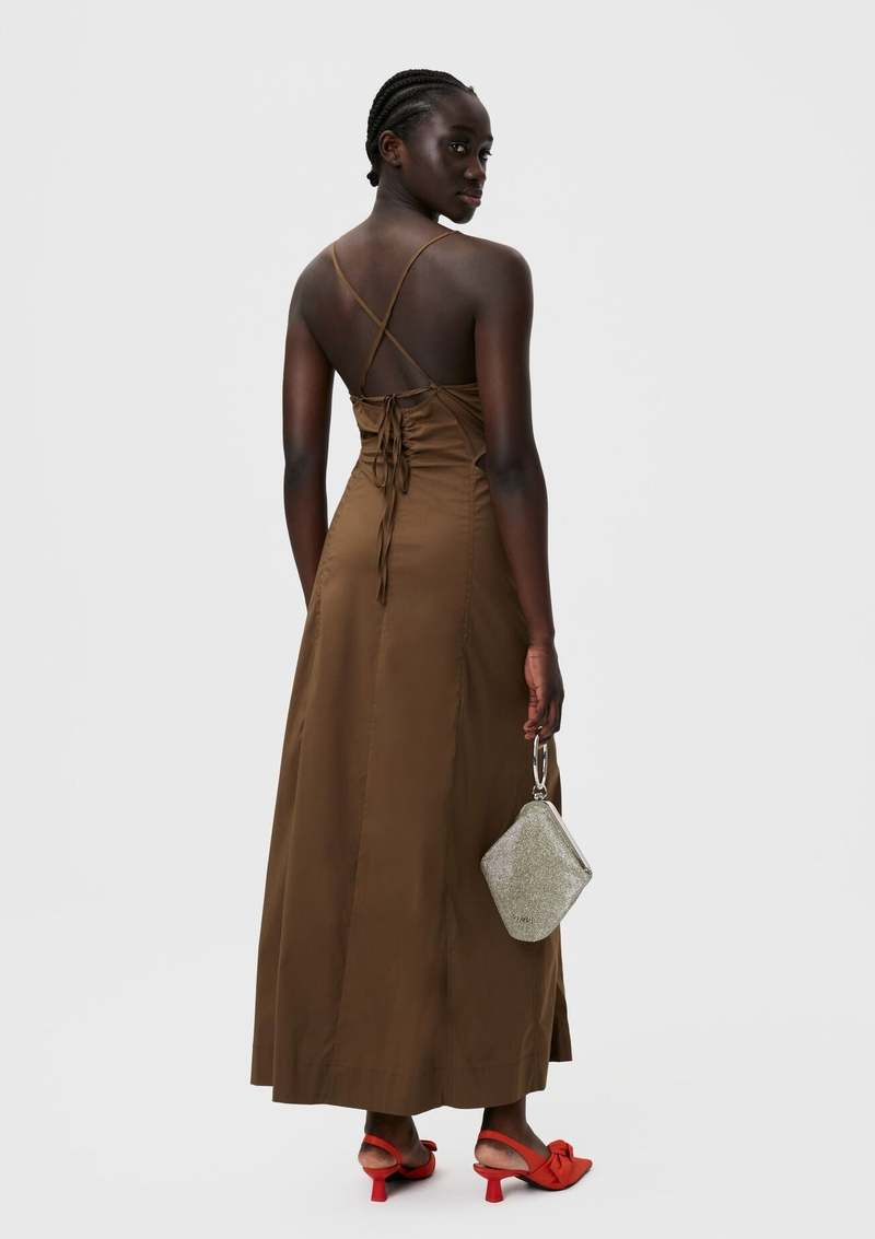 ★Ganni★ Stretch Cotton Dress Teak F7634377 F7634377SS23 Ganni Stretch Cotton Maxi - Teak | Garmentory