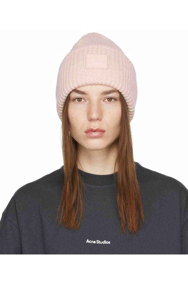 【ACNE STUDIOS】アプリーケイドゥ ribbed wool beanie Acne Studios Wool Ribbed Beanie - Faded Pink Melange