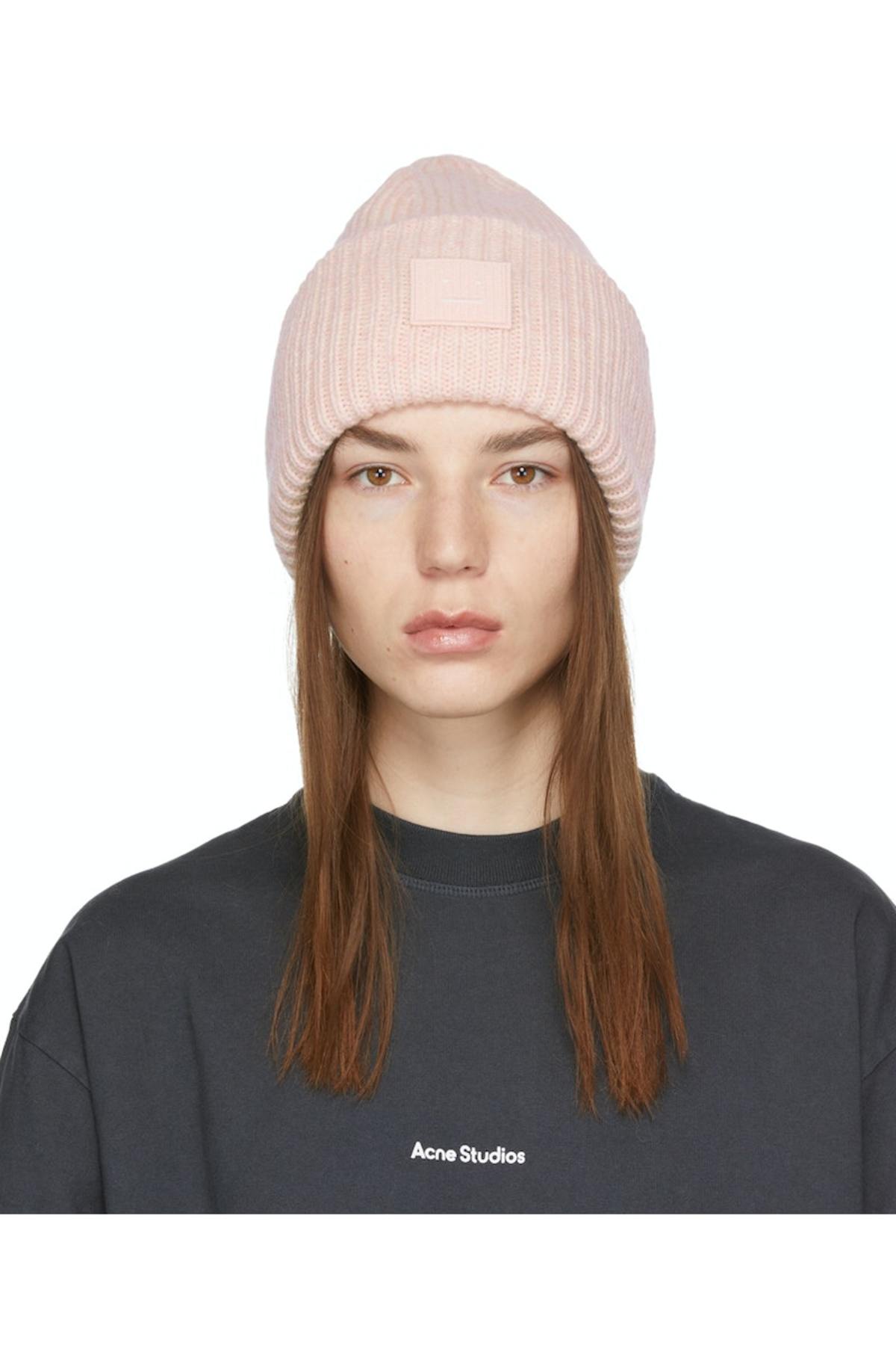 Acne Pink Ribbed Beanie Acne Studios - Pansy Crystal Core Beanie in Tango Pink  main image 2