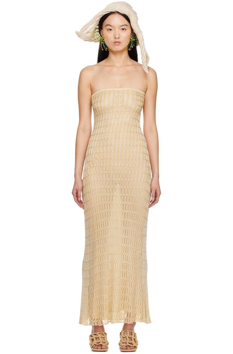 Isa Boulder SSENSE Exclusive Off-White & Yellow Honeycomb Tube Maxi Dress