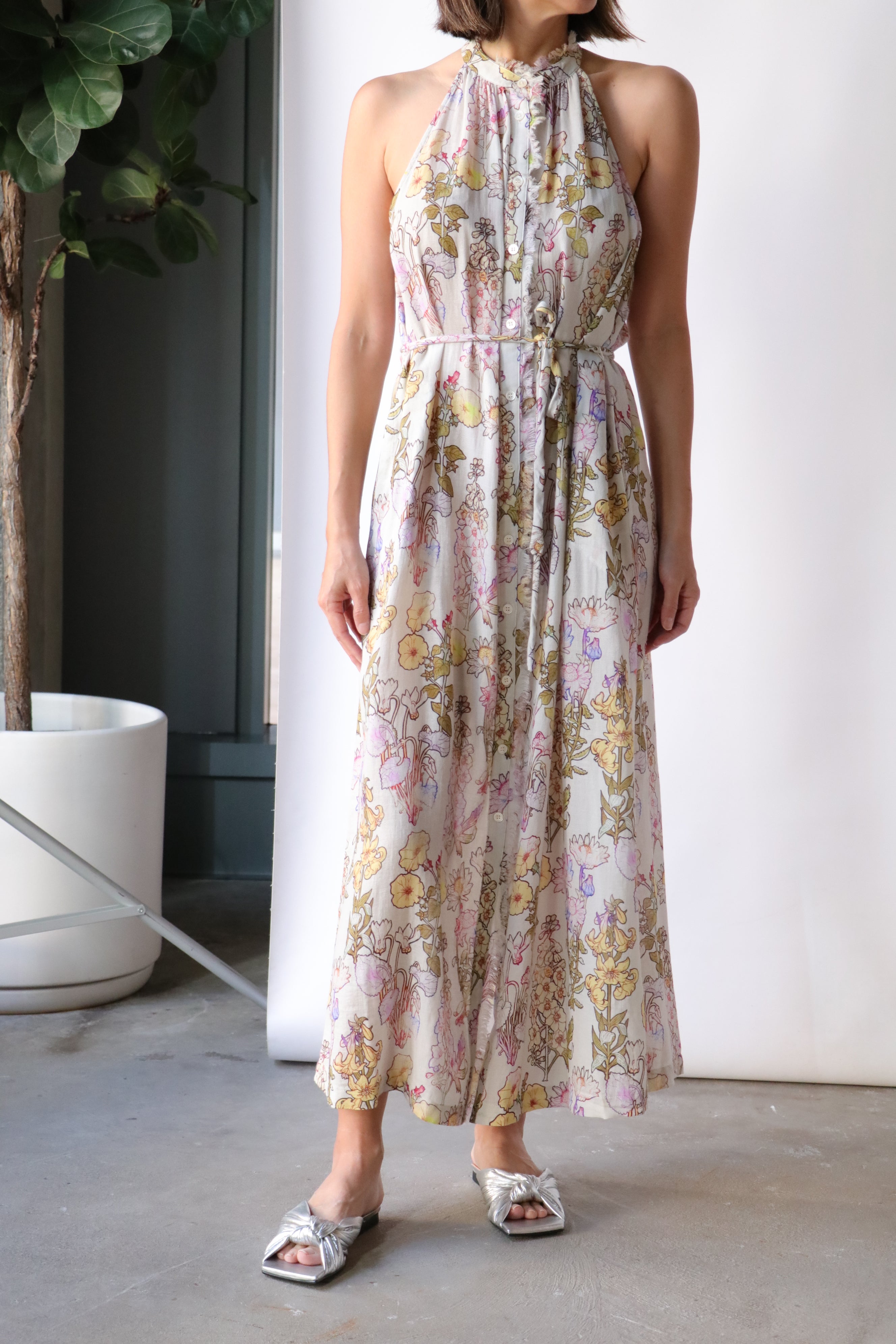 Raquel Allegra Halter Midi Dress - Garden Print | Garmentory