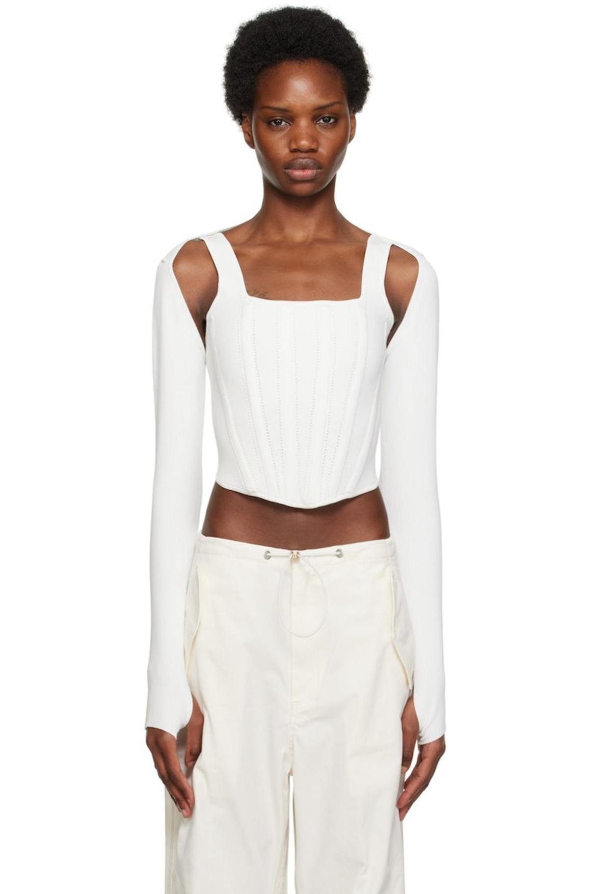 dion lee pointelle corset dress DION LEE Layered pointelle-knit and ribbed stretch-jersey mini dress
