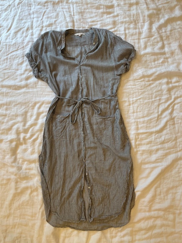 Xirena Tie Waist Dress - Gray/White Stripe