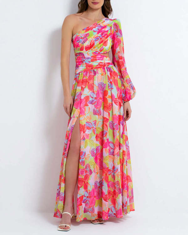 Patbo Hydra One Shoulder Maxi Dress - Pink Multi | Garmentory Patbo Hydra One Shoulder Maxi Dress - Pink Multi | Garmentory