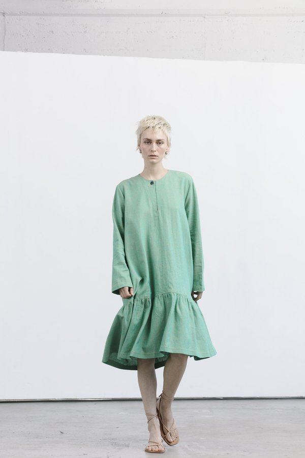 Carleen Twirl Dress - Yarn Dye Green | Garmentory