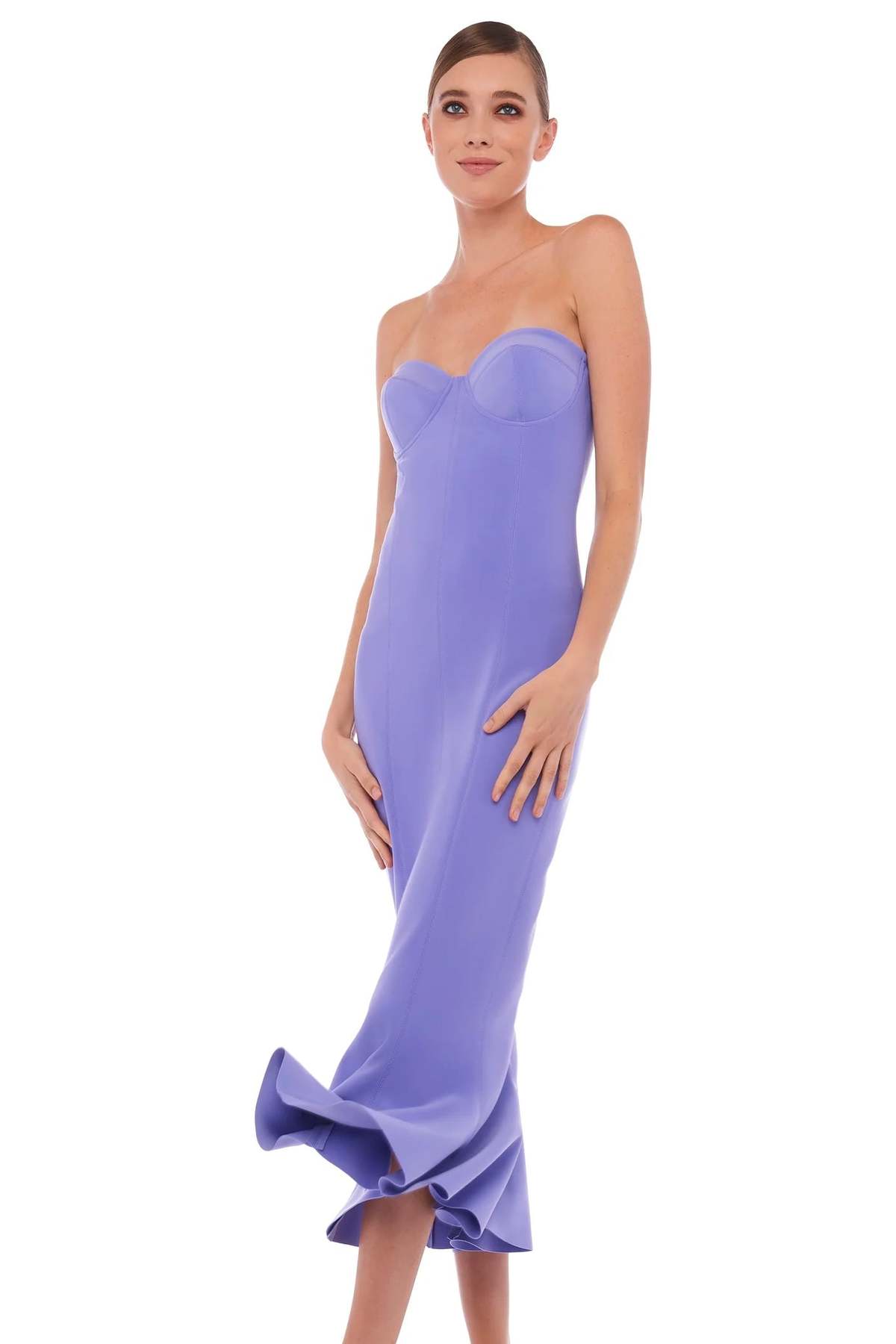 norma kamali purple dress NORMA KAMALI Draped satin halterneck mini dress