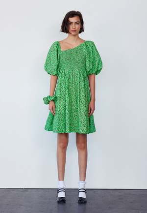 damson madder green polka dot dress Meri Mini Dress