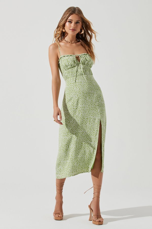 slim fit dress slacks Green Floral Halcyon Midi Dress