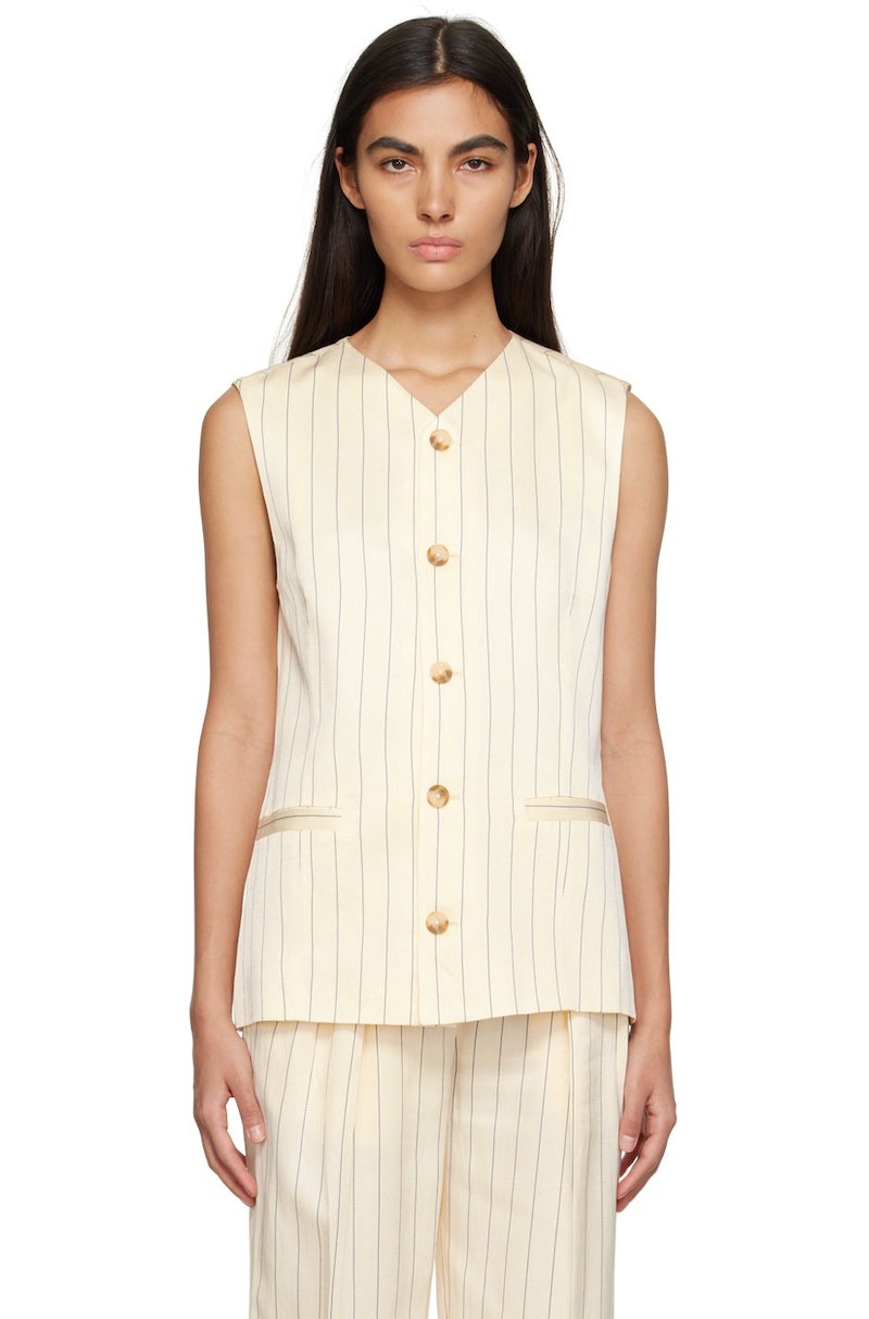 ベスト・ジレ Loulou Studio Embroidered viscose blend vest LouLou Studio Beige Cetina Vest - Striped Beige | Garmentory