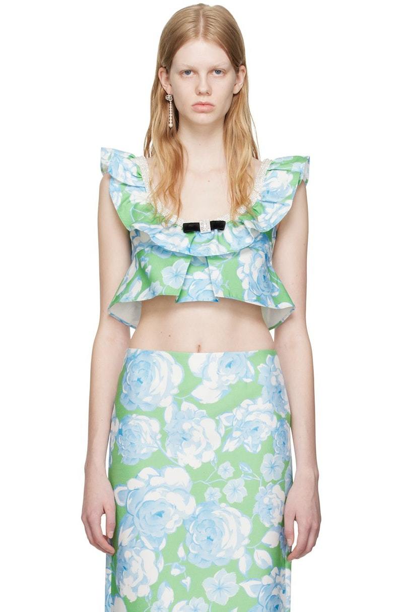 Shushu/Tong Ruffled Tank Top - Blue/Green Print | Garmentory