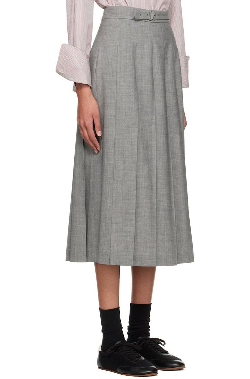 Auralee Pleated Midi Skirt - Gray | Garmentory