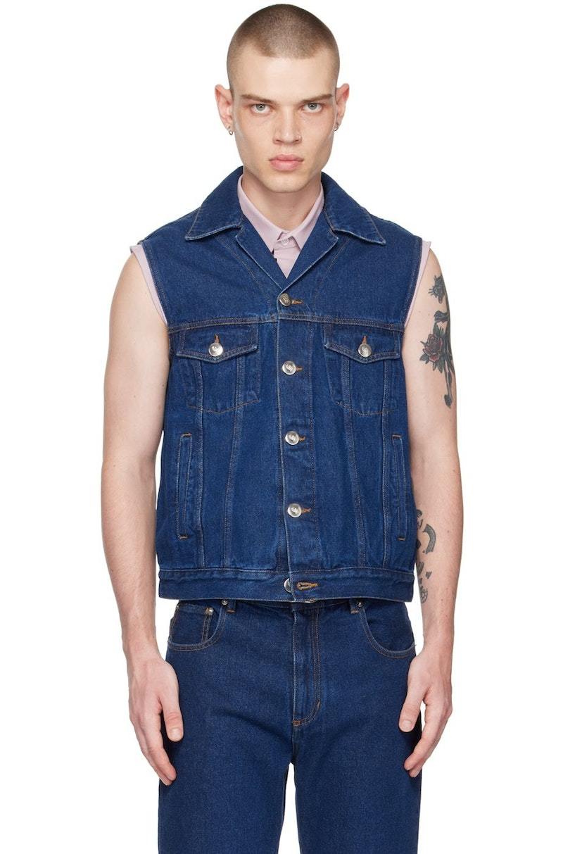 Ernest W Baker Sleeveless Denim Jacket - Blue | Garmentory