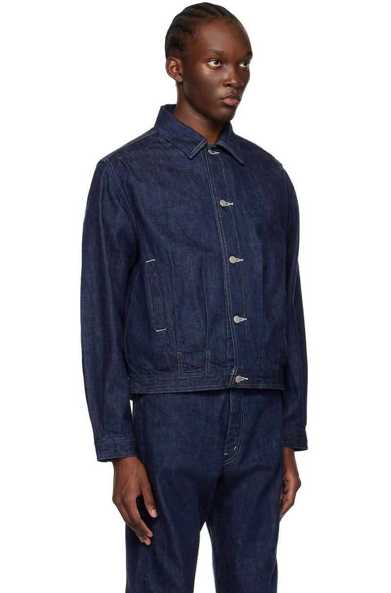 AURALEE Spread Collar Denim Jacket - Blue | Garmentory
