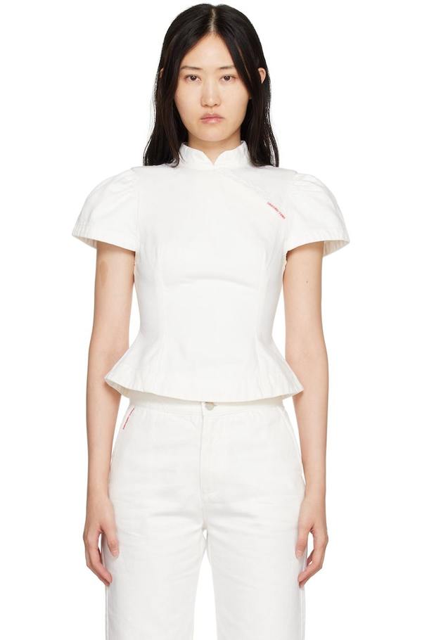 Shushu/Tong SSENSE Exclusive Band Collar Denim Blouse - White