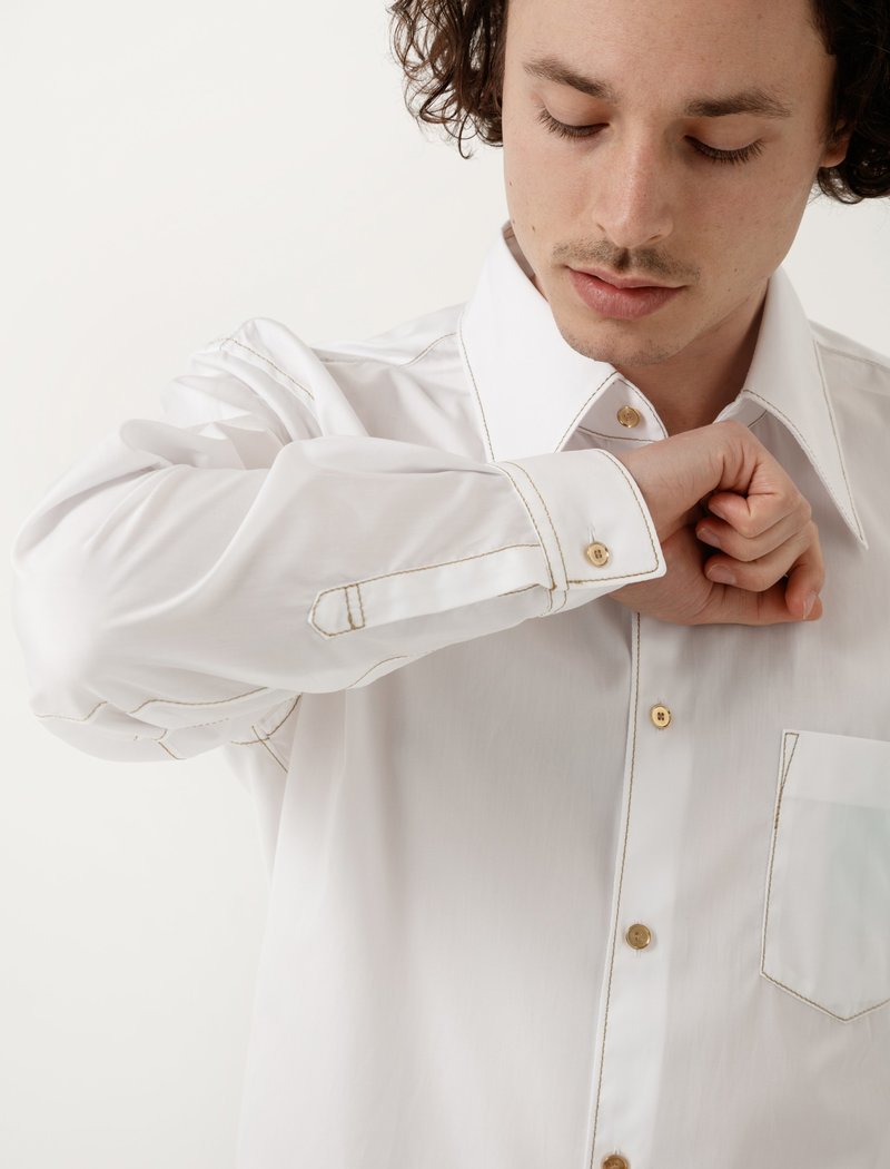Comme Des Garçons Shirt White with Gold Stitch Shirt | Garmentory 