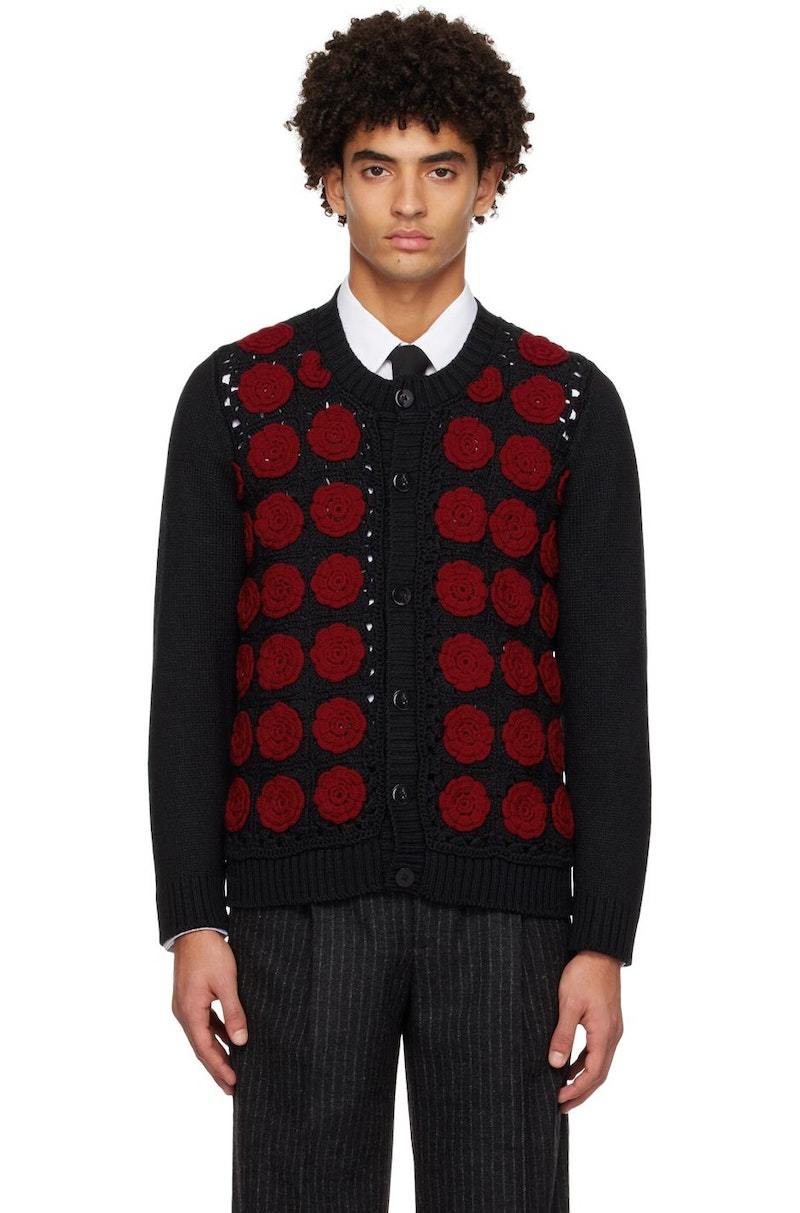 トップス ERNEST W. BAKER Hearts knit cardigan S Ernest W. Baker Black & Red Rose Cardigan - Black/Red