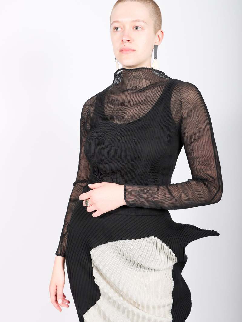 Issey Miyake Chiffon Twist Mockneck - Black | Garmentory
