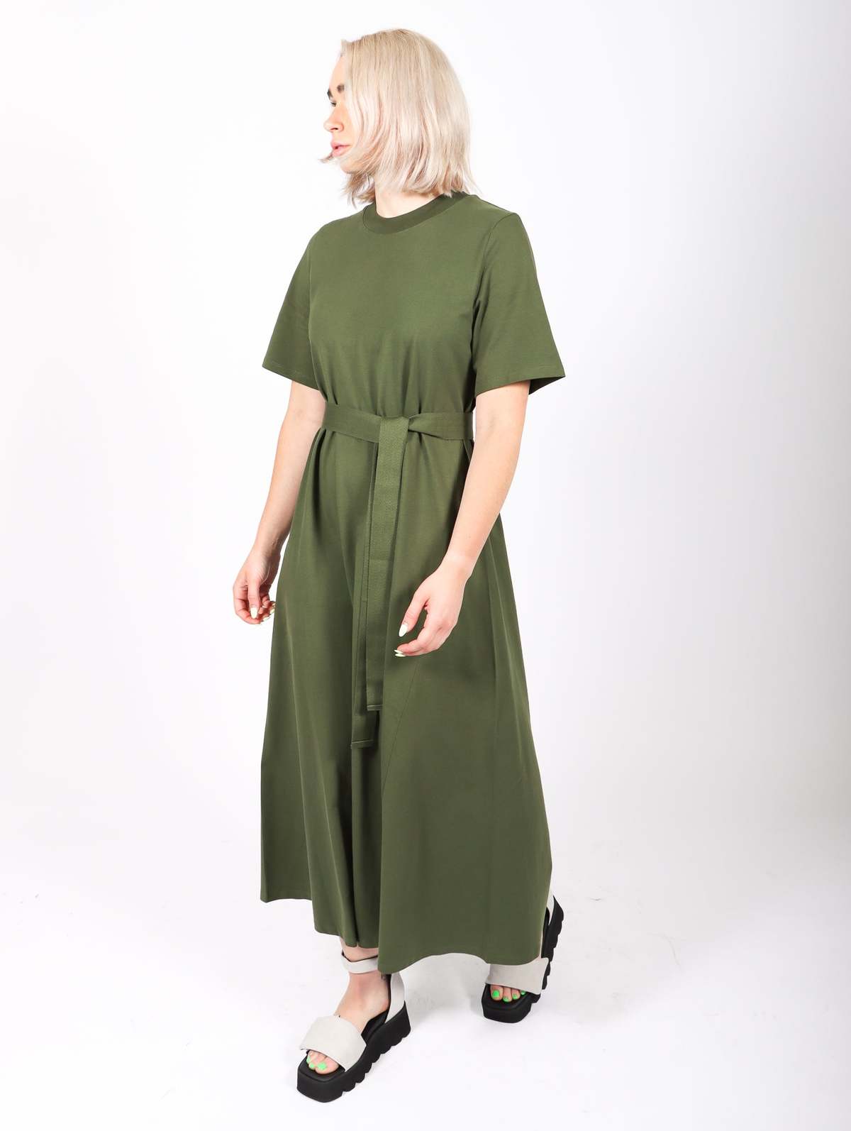 slim fit dress slacks Neon Green Oversized Pocket Front Midi T-Shirt Dress main image 1