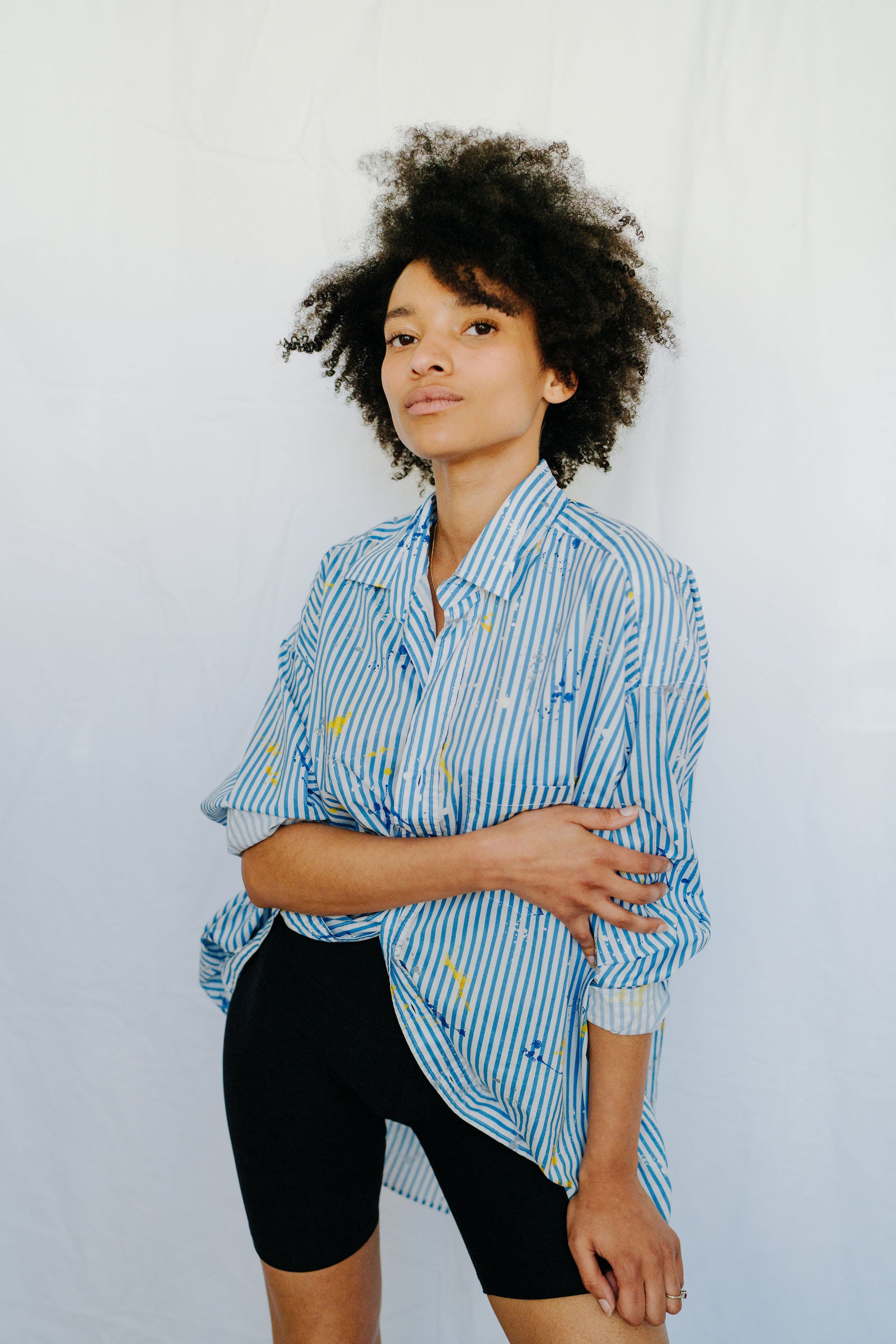 Frank & Eileen Mackenzie Button Up - Blue Stripe/Splatter | Garmentory