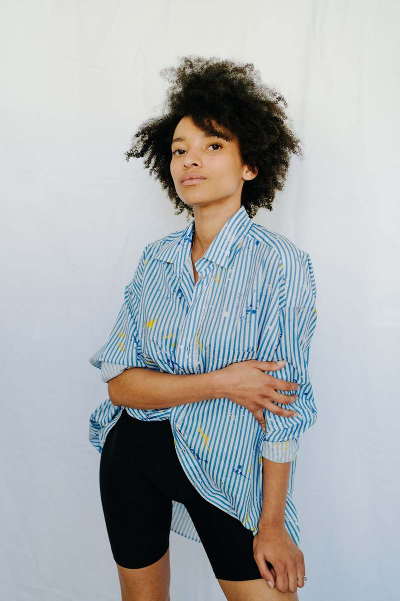 Frank & Eileen Mackenzie Button Up - Blue Stripe/Splatter | Garmentory