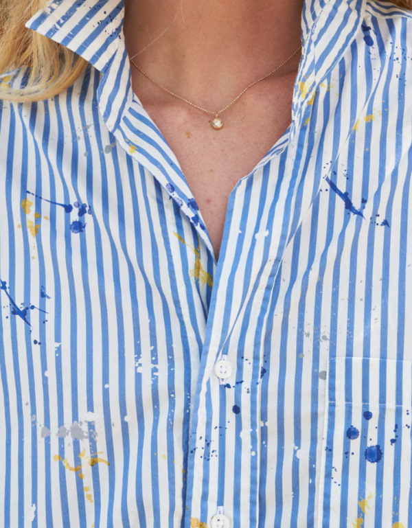 Frank & Eileen Mackenzie Button Up - Blue Stripe/Splatter | Garmentory