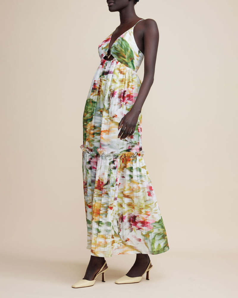 monet garden print sleeveless long dress Monet Garden Print Sleeveless Long Dress by Commense