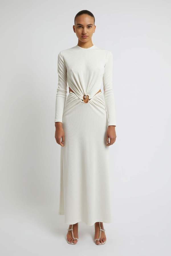 low back knit dress Women's Knit Open Back Mini Dress by Naked Wardrobe, Ivory / XL main image 1