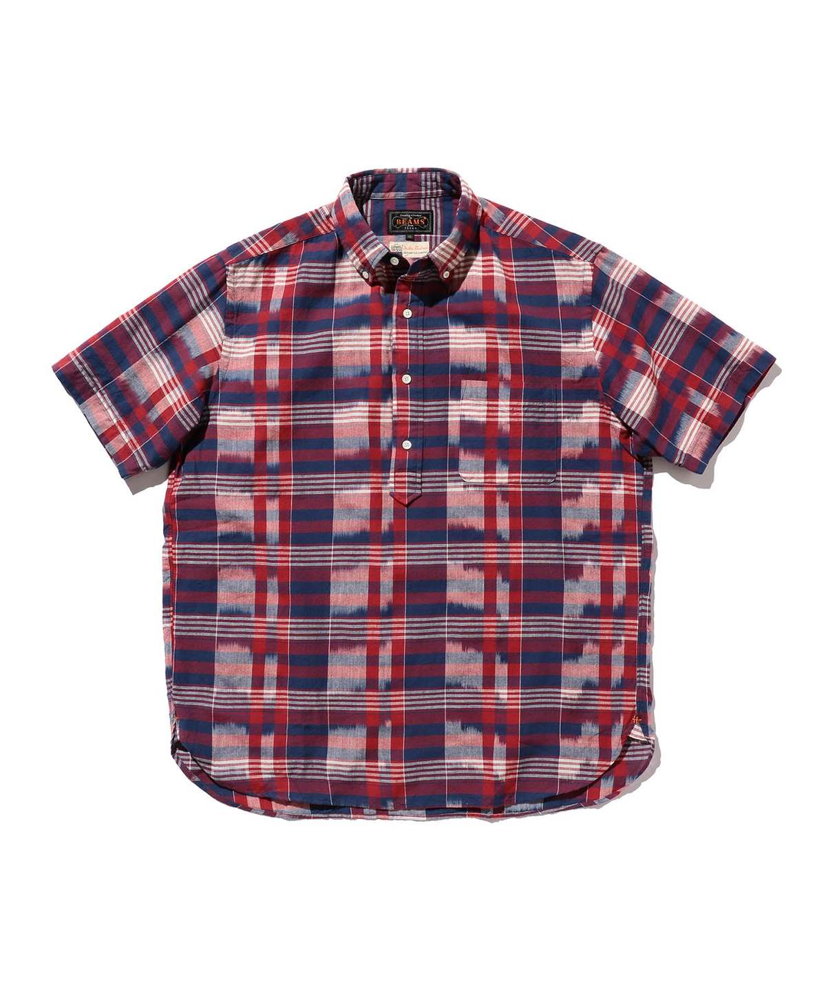 Beams Plus B D Pullover Short Sleeve Ikat Madras - Red | Garmentory