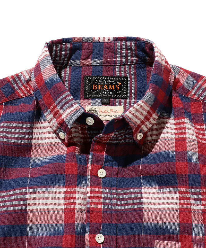 Beams Plus B D Pullover Short Sleeve Ikat Madras - Red | Garmentory