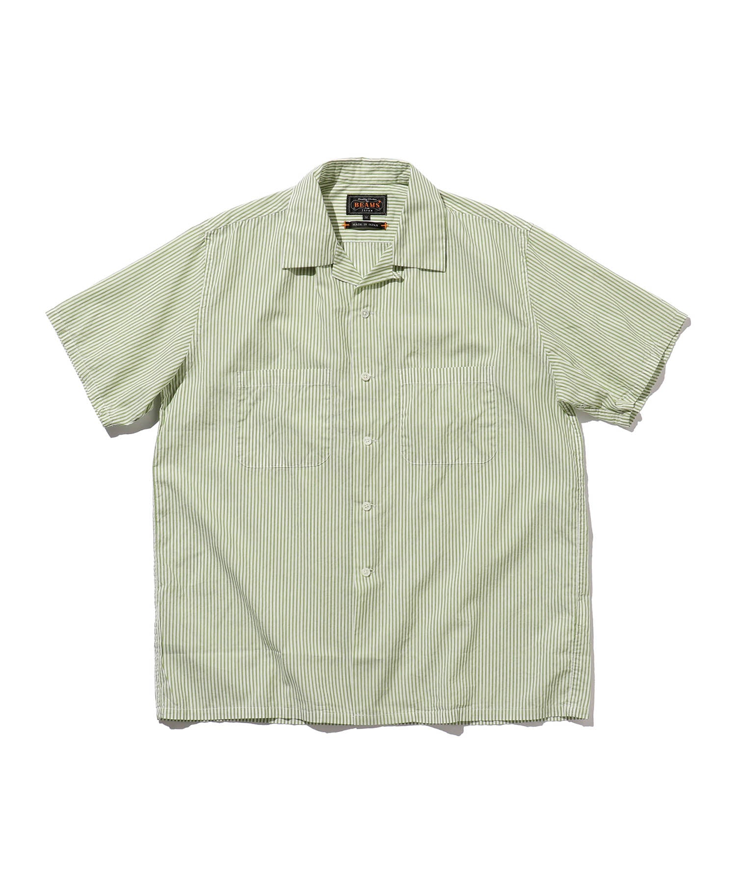 Beams Plus Open Collar Short Sleeve Silk Block Stripe Shirt