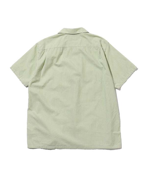 Beams Plus Open Collar Short Sleeve Silk Block Stripe Shirt