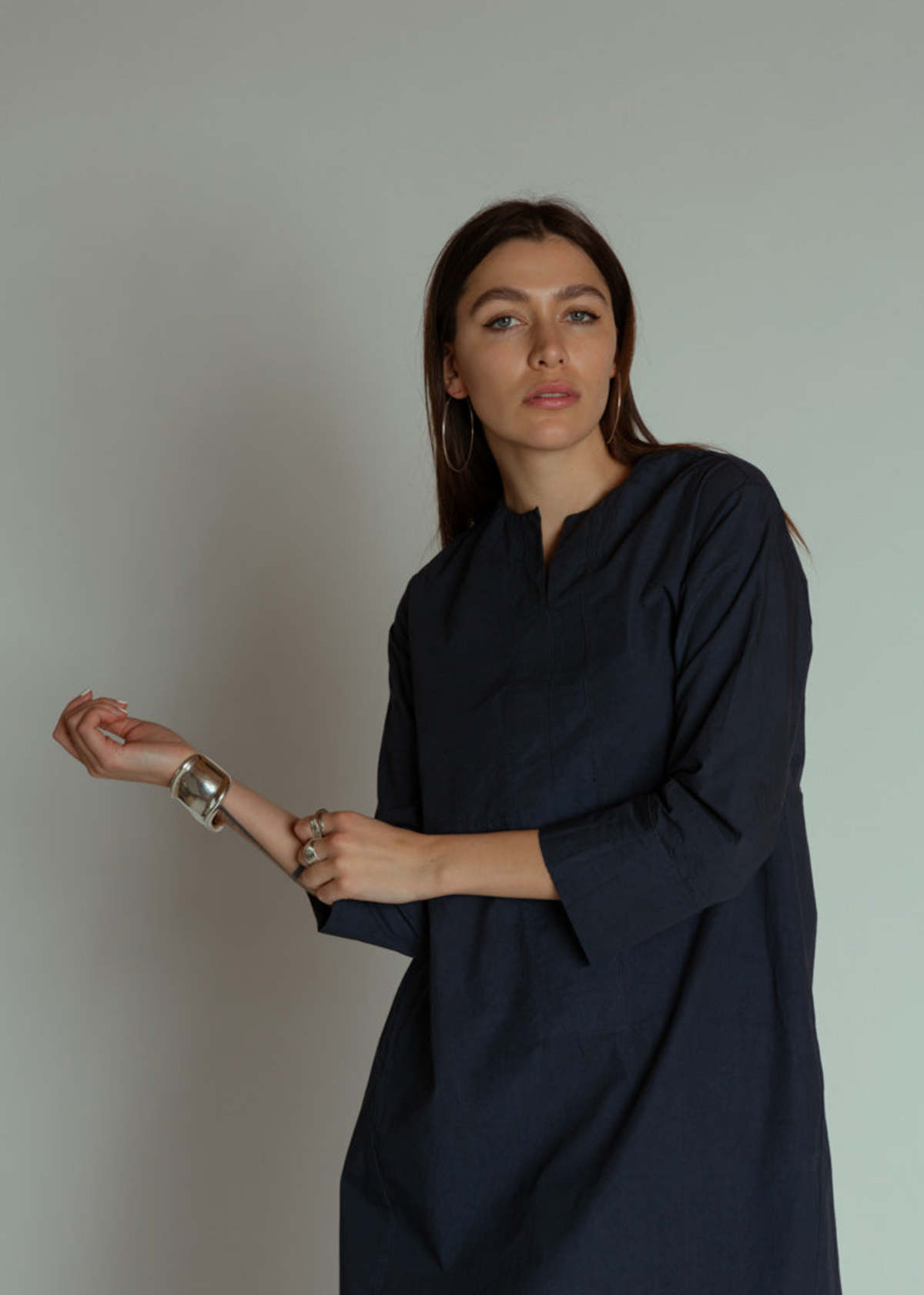 Aequamente Cotton Pullover Dress - Navy - Image 1 of 5