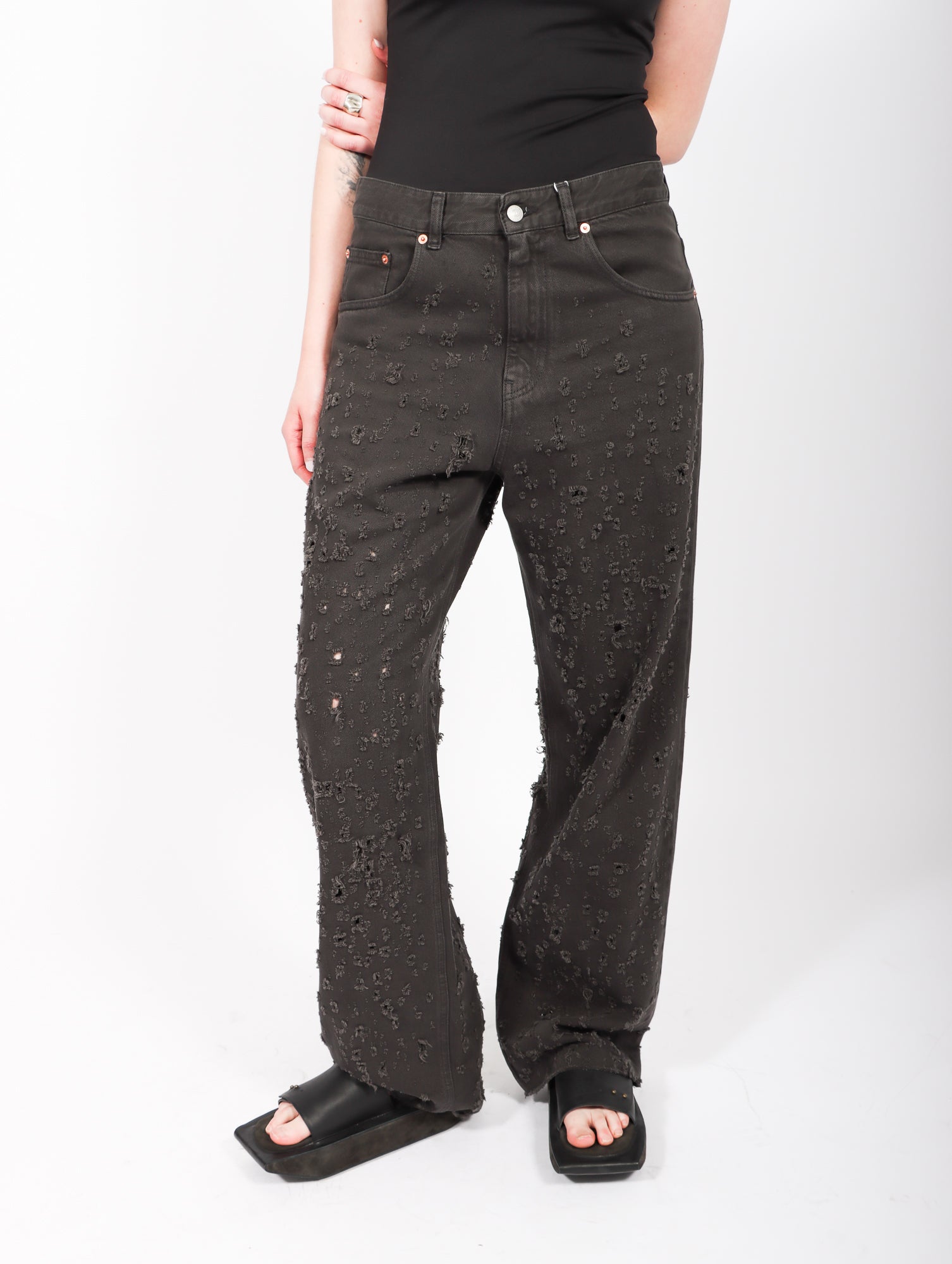 Maison Margiela Distressed Denim Pants - Black | Garmentory
