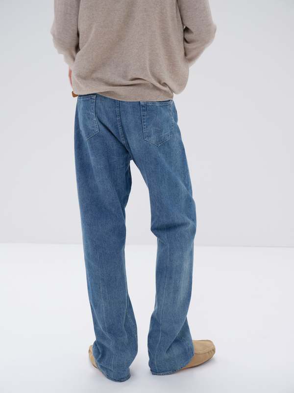 Auralee Selvedge Faded Light Denim Lightning Effect Pants - Indigo 